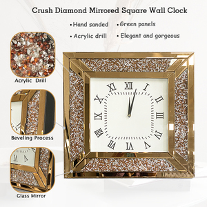 Orologio <span class=keywords><strong>da</strong></span> <span class=keywords><strong>parete</strong></span> di <span class=keywords><strong>grandi</strong></span> dimensioni di moda moderna decorazione per la casa di lusso orologio <span class=keywords><strong>da</strong></span> <span class=keywords><strong>parete</strong></span> in cristallo a specchio quadrato con diamanti rotti in vetro dorato - Product Image 3