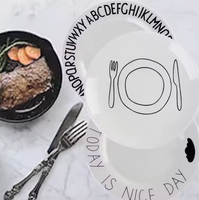 Assiette en porcelaine avec inscription de lettres anglaises imprimées personnalisées Allemagne kit de vaisselle fine assiette de service en céramique blanche