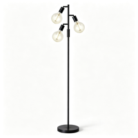 Lampe sur pied industrielle à 3 têtes avec ampoules apparentes, en métal noir, douille E27, style vintage Edison, pour salon