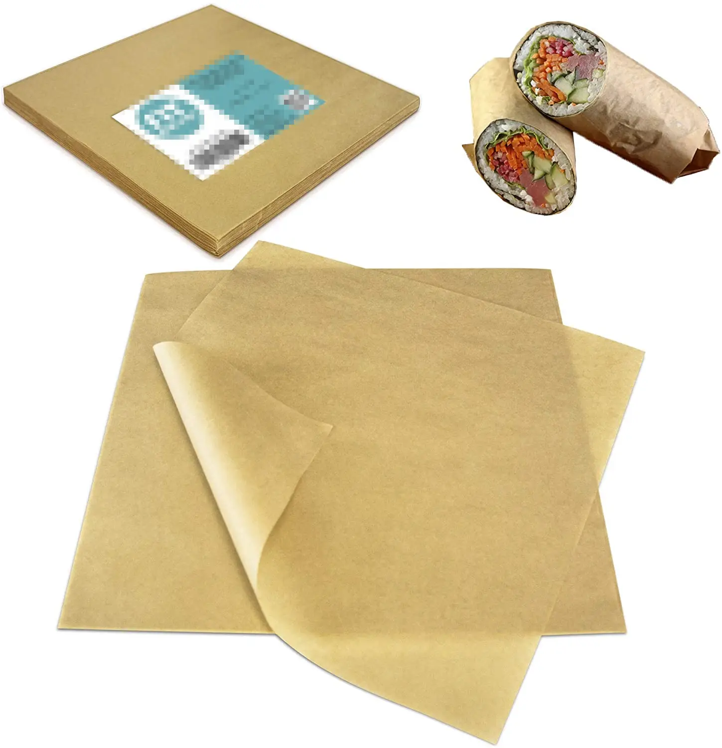 Kraft Deli Paper Sheets Sandwich Wrap Natural Brown Food Basket Liners, Grease Resistant Wrapper for Pastries, Cookies