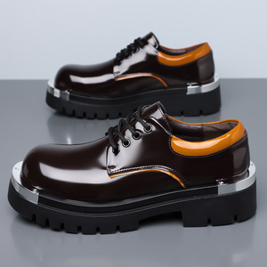 Chaussures de travail en cuir pour hommes grandes tailles 2026 à semelle épaisse et rehaussée, confortables, brillantes et à bout rond - Product Image 3