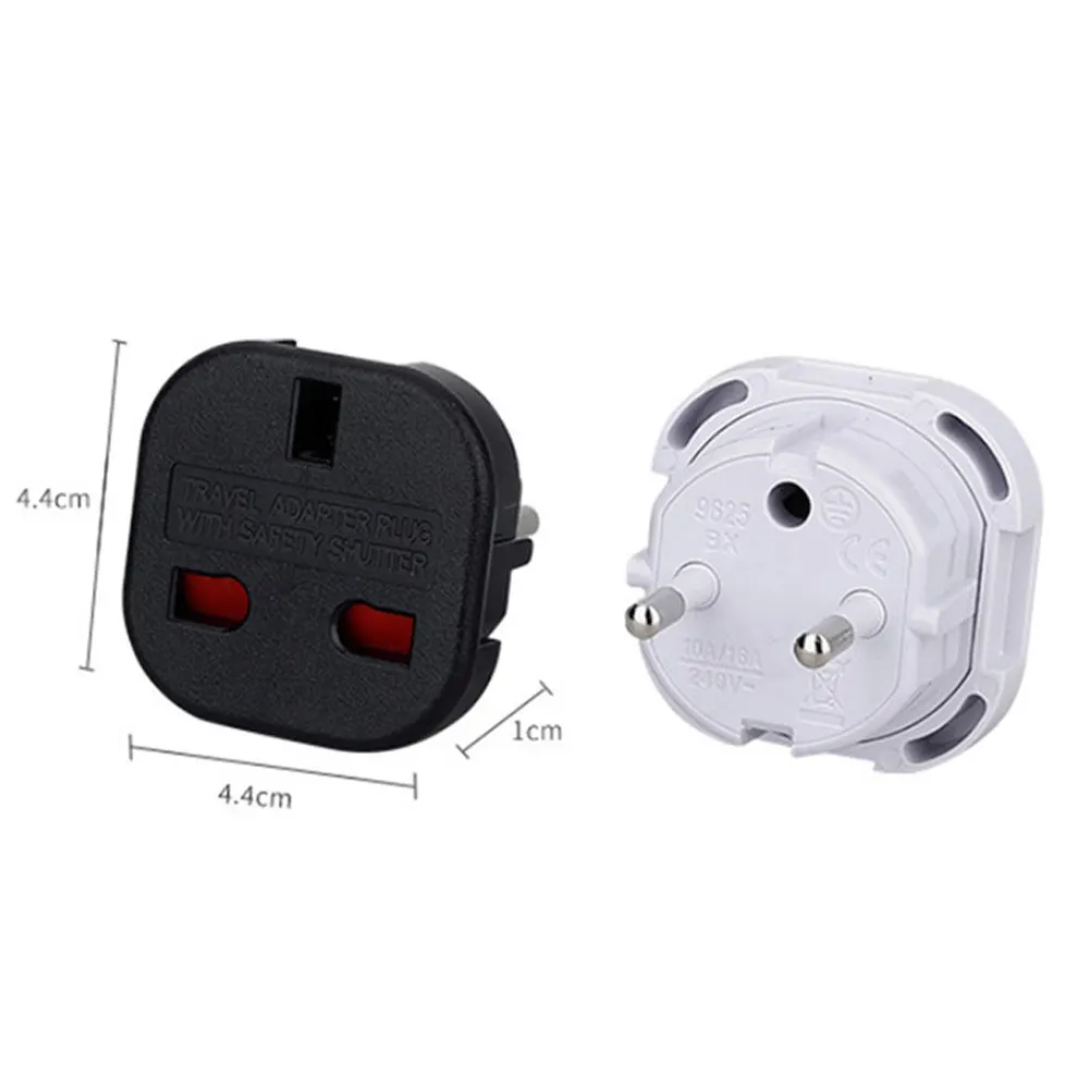 Black White Universal UK to EU Plug adapter AC Power Travel Adapter plug with Safety Shutter