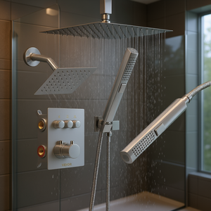 Système de douche pluie Vevor 12 pouces à montage au plafond, kit de finition avec robinet thermostatique en laiton et 2 douches à main - Product Image 2