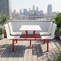 Ensemble de table basse d'extérieur intégré 4 places, table de cantine à structure métallique avec chaises en maille respirante
