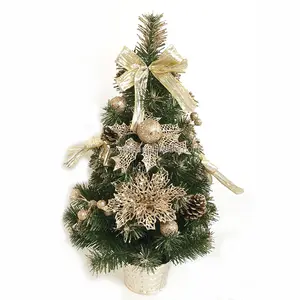 50CM Stand PVC Outdoor Christmas Tree Plastic Glitter Champaign Gold Tree Decor Flower Bowknot Potted Small Table Tree