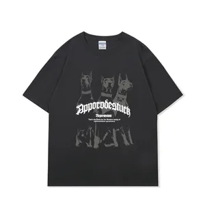 Hoogwaardige Raglanmouwen Grote Wolf Hond Print Korte Mouwen 2023 Zomer 250G Katoenen T-Shirt Paar