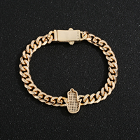 Bracelet Hamsa en laiton plaqué or 14K, style cubain, serti de pierres, accessoire de mode hip-hop pour homme et femme, idéal comme cadeau