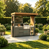 Îlot de cuisine extérieur autoportant en acier inoxydable 304 de qualité supérieure avec barbecue, évier, téléviseur extérieur et réfrigérateur pour jardin