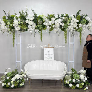 हरे रंग की सफेद शादी के फूलों की सजावट के लिए कृत्रिम फूलों की व्यवस्था, फोटो बूथ पृष्ठभूमि - Product Image 5