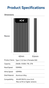 Ổ cứng gắn ngoài bằng hợp kim nhôm SSD Type-C 3.2 256GB 512GB 1TB 2TB Bộ nhớ <span class=keywords><strong>Flash</strong></span> tốc độ cao cho máy tính xách tay Máy tính để bàn - Product Image 6