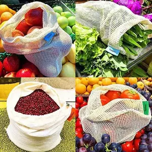 Natural Reusable Organic Cotton Mesh Shopping String Bags