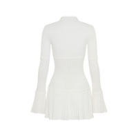 Groothandel op maat gemaakte logo ontwerp OEM zachte ivoor mock neck slim fit gebreide mini jurk pointelle viscose gebreide dames trui jurk