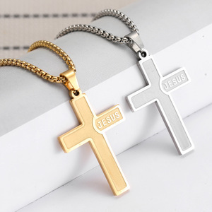 Nuevo proveedor, cadenas chapadas en oro de 18 quilates de acero inoxidable simples basadas en la <span class=keywords><strong>fe</strong></span>, colgantes cruzados, collares con joyería cruzada, venta al por mayor - Product Image 3
