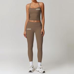 Factory Customize Women Fitness Yoga Wear Nylon Yoga Leggings Top High Elastic Waist Pilates Clothes Sports Solid Pattern Yoga