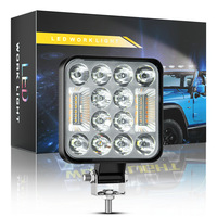 Phare de travail LED carré 24 LED de 3 pouces, double couleur blanc/ambre, pour tout-terrain, avec support de montage pour Jeep Wrangler, SUV, camion
