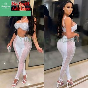 Sexy Sparkling Rhinestone Women Night Club <strong>Festival</strong> Reveal <strong>Top</strong> and Pants Set with Women Two-Piece Summer Outfits - Product Image 2