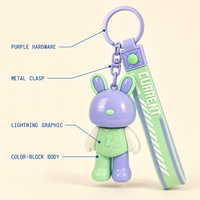 Porte-clés Lapin Mignon en Silicone avec Dragonne, Breloque de Sac, Pendentif Arc-en-ciel Kawaii, Vente en Gros, Personnalisation OEM ODM