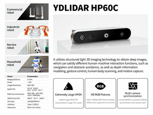 Caméra de profondeur 3D YDLIDAR HP60C, module de vision RGB, capteur de nuage de points pour la robotique, la cartographie, la reconnaissance d'objets et le développement - Product Image 6