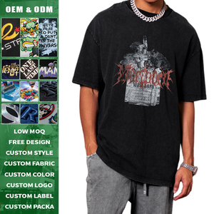 High Quality Custom <b>Logo</b> Washed Vintage Pack Print Tee Distressed Cotton T Shirt for Men Streetwear - Product Image 4