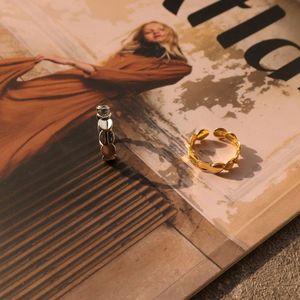 Chris April 925 argento Sterling placcato oro Wafer cucito Fashion Design semplice scala anelli aperti - Product Image 2