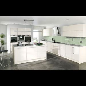 Cuisine modulaire sur mesure, style shaker, blanc brillant, design moderne, armoires de cuisine en bois brillant, ensemble de meubles avec îlot - Product Image 3