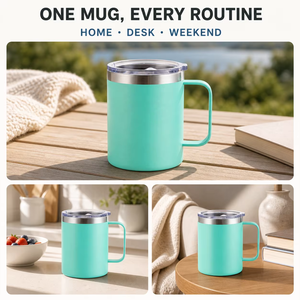 Gobelets isothermes en acier métallique personnalisables de 12 oz, 14 oz et 16 oz, réutilisables, pour le bureau, le café, les voyages, avec poignée et couvercle, en gros - Product Image 6