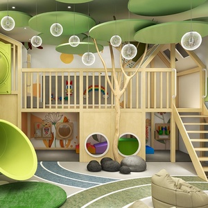 슬라이드가있는 프리미엄 맞춤형 고급 실내 나무 놀이 공간 디자인 유치원 가구 세트 - Product Image 3