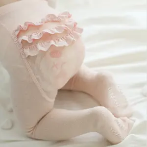 HY-257 New Cute Ruffles Anti slip Pantyhose Cotton Knitted Cute Girl Tights Design Kids Children Baby Tights