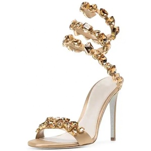 High-end Women's Stiletto High Heels Sexy Ankle Wrap Straps Mixed Colors Crystal Sandals Round Open Toe Shoes - Product Image 3