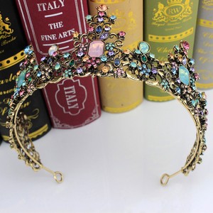 Vintage oro lujo siete colores diamante corona nupcial aleación corona garra ajuste accesorio para el cabello para boda reina fiesta de cumpleaños - Product Image 4
