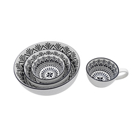 Ensemble de 4 bols en céramique et porcelaine gaufrée, style bohème classique, personnalisé, écologique, résistant à la chaleur, intérieur noir