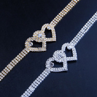 성격 더블 사랑 심장 Anklets 여성을위한 럭셔리 멀티 레이어 발 팔찌 Anklets 스파클링 크리스탈 체인 구두 팔찌