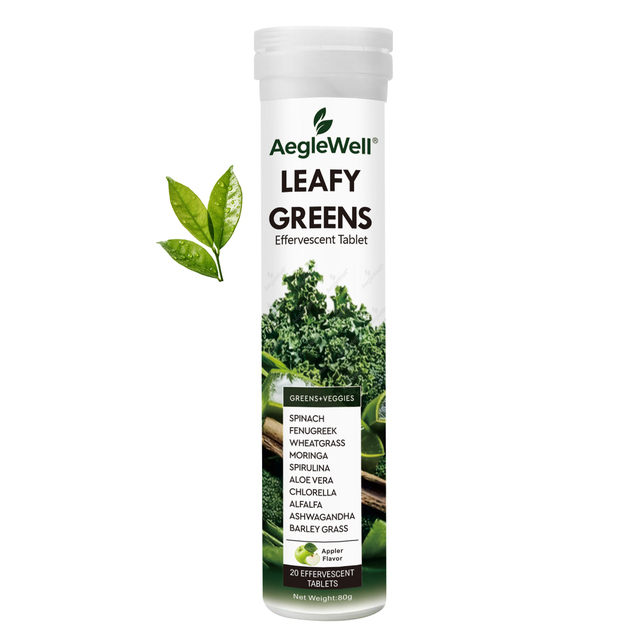 AegleWell Private Label Organic Leafy Green Effervescent Tablets - Spinach, Kale & Wheatgrass for Daily Greens Servings