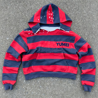 Sweat à capuche streetwear personnalisé 100 % coton de haute qualité, coupe oxy, rayé, effet vieilli, court, à manches longues, style veste