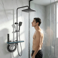 Ensemble de robinetterie de douche moderne à touches de piano avec affichage numérique et éclairage LED, et douchette à effet pluie pour salle de bain contemporaine