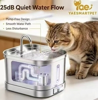 Fontaine à eau intelligente pour animaux de compagnie 2,5 L, batterie 5000 mAh, capteur IR caché, sortie à intervalle, 25 dB silencieuse, sans pompe, acier inoxydable 304