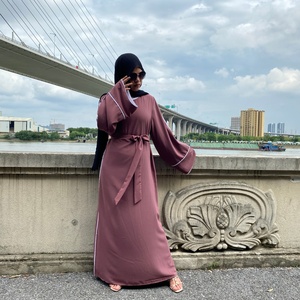 6472# Nida Material Simplicity Solid Color With White Line Fashion Dress Ladies Muslim Abaya Dress - Product Image 6