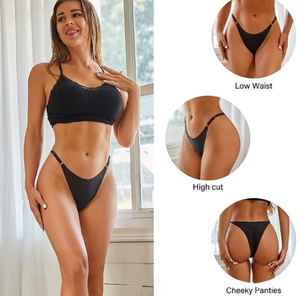 Culotte string en V de grande taille, taille basse, une pièce, avec boucle d'anneau, sans trace, culotte string tricotée à ceinture fine et taille basse - Product Image 2