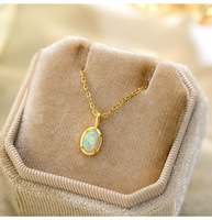 Collier pendentif romantique en argent 925 plaqué or 18 carats avec opale ovale, colliers pendentifs raffinés