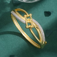 Bracelet en cuivre double couche micro-pavé noué, style européen et américain, avec diamants, pour femme, géométrique, tendance et original
