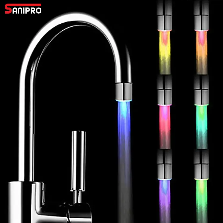 SANIPRO-grifos de ahorro de agua, aireador, cascada, Sensor LED, grifo de baño, lavabo, Control de temperatura, LED colorido