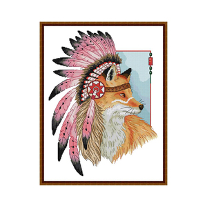 Kit de Broderie Point de Croix DMC Indian Fox avec Motif Imprimé sur Tissu <span class=keywords><strong>Aida</strong></span> Compté 16/14/11CT – <span class=keywords><strong>Toile</strong></span> DIY pour Broderie et Point de Croix - Product Image 1