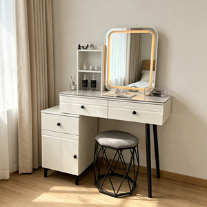 Modern Makeup <b>Vanity</b> With Lighted Mirror And Storage Drawers Bedroom Dressing <b>Table</b> With Stool - Product Image 2