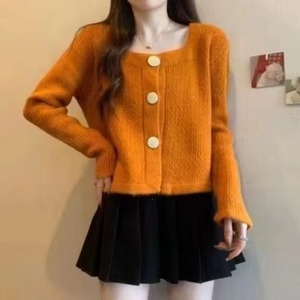 Cardigã de Tricô Macio e Felpudo para Mulheres, Decote Quadrado, Com Botões, Manga Longa, Top Casual Cropped - Product Image 3