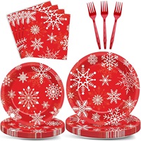 Lumières magiques 4 pièces X 24 personne assiettes de fête en papier jetables tasse serviettes noël rouge vaisselle ensemble fête décoration fournitures