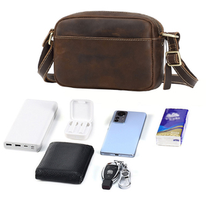 Tas selempang kulit kuda gila uniseks, tas bahu kurir minimalis modis pria grosir - Product Image 6