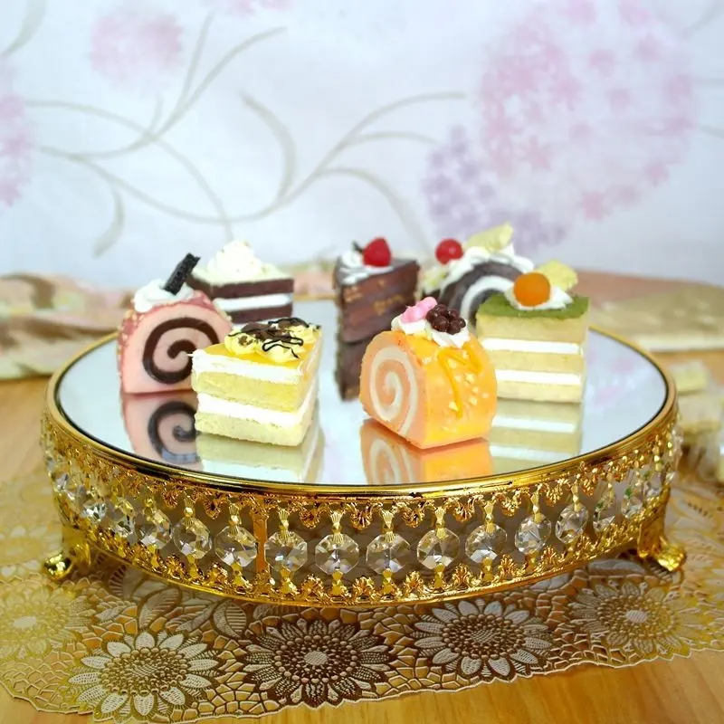 الذهب مطلي نمط جديد كريستال سلسلة مرآة كعكة الوقوف/أطباق فاكهه