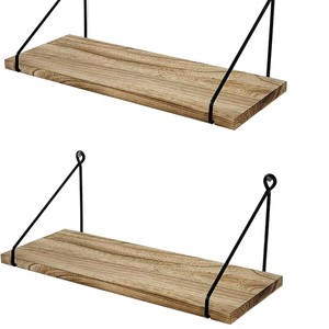 Solid Wood <b>Wall</b> <b>Shelf</b> 2 Tier Hanging Storage Rack For Books And Decor Living Room Bathroom <b>Mounting</b> - Product Image 5