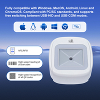 Lector Inteligente 2 en 1 FUWEI PCSC QR 1D/2D para Escaneo de Códigos de Barras y Lectura de Tarjetas NFC de 13.56MHz, Sensor CMOS, Blanco+Gris, USB A820