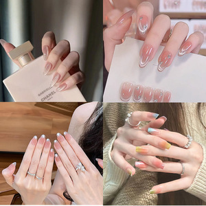 การออกแบบ # เล็บปลอมแบบกดติดลายดอกไม้ทรงแคทอายสั้นเรียบหรู 3486 ชิ้น ประดับกลิตเตอร์สีทอง ทำมือ 10 ชิ้น - Product Image 6